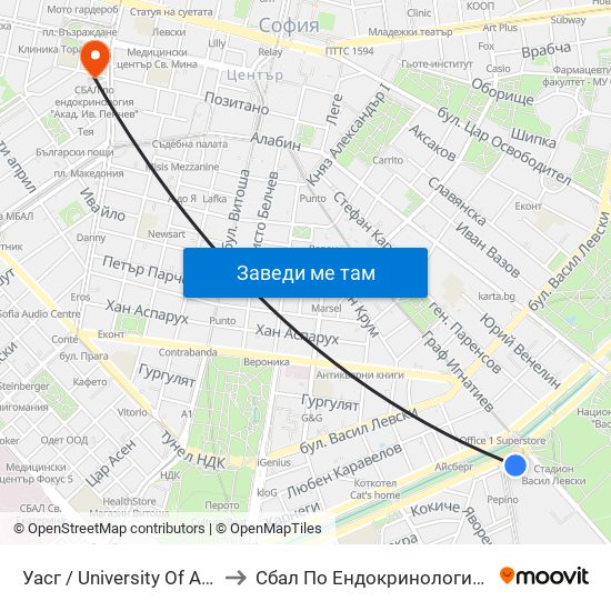Уасг / University Of Architecture (0387) to Сбал По Ендокринология ""Акад. Ив. Пенчев"" map