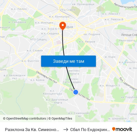 Разклона За Кв. Симеоново / Fork Road To Simeonovo Qr. (1458) to Сбал По Ендокринология ""Акад. Ив. Пенчев"" map