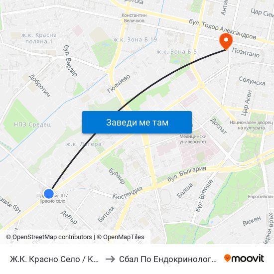 Ж.К. Красно Село / Krasno Selo Qr. (0638) to Сбал По Ендокринология ""Акад. Ив. Пенчев"" map