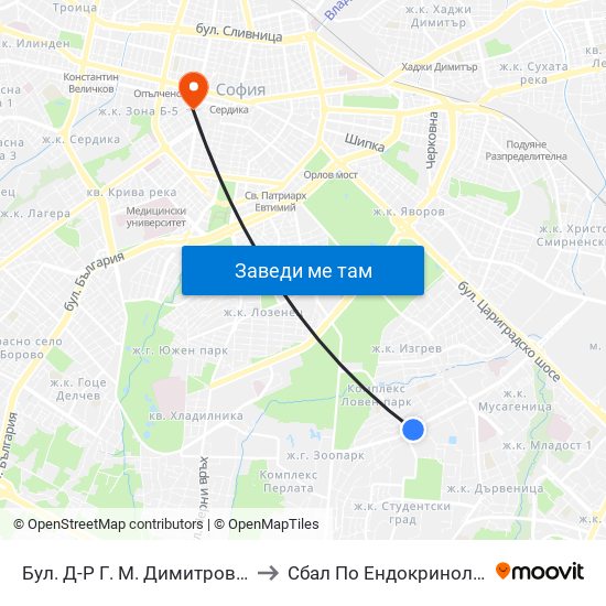 Бул. Д-Р Г. М. Димитров / G. M. Dimitrov Blvd. (0316) to Сбал По Ендокринология ""Акад. Ив. Пенчев"" map