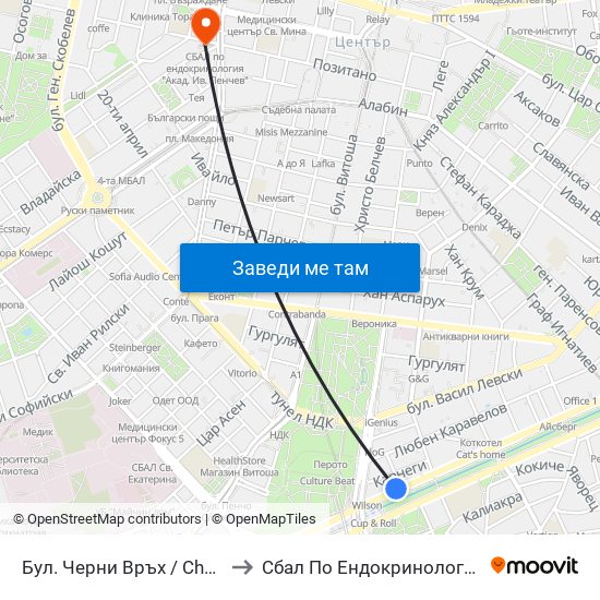 Бул. Черни Връх / Cherni Vrah Blvd. (0401) to Сбал По Ендокринология ""Акад. Ив. Пенчев"" map