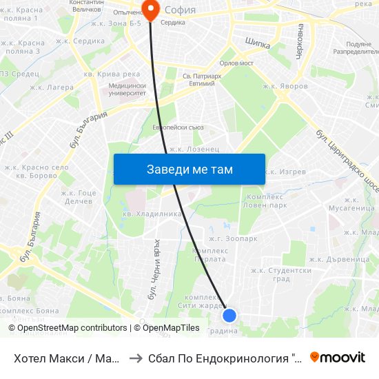 Хотел Макси / Maxi Hotel (2321) to Сбал По Ендокринология ""Акад. Ив. Пенчев"" map