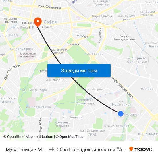 Мусагеница /  Musagenitsa to Сбал По Ендокринология ""Акад. Ив. Пенчев"" map