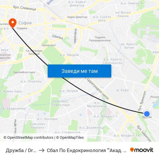 Дружба / Druzhba to Сбал По Ендокринология ""Акад. Ив. Пенчев"" map