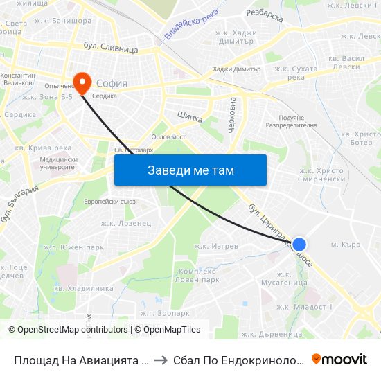 Площад На Авиацията / Aviation Square (1258) to Сбал По Ендокринология ""Акад. Ив. Пенчев"" map