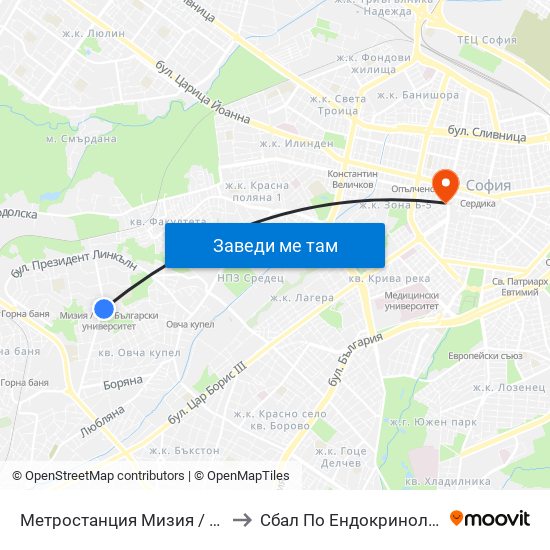 Метростанция Мизия / Moesia Metro Station (6089) to Сбал По Ендокринология ""Акад. Ив. Пенчев"" map