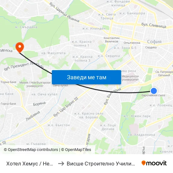 Ⓜ️ Хотел Хемус / Hemus Hotel (2330) to Висше Строително Училище ""Любен Каравелов"" map