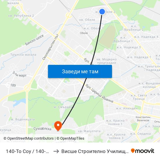 140-То Соу / 140-Th School (0013) to Висше Строително Училище ""Любен Каравелов"" map