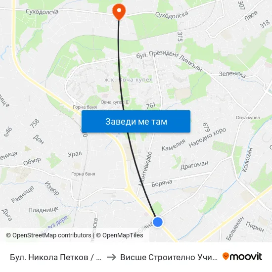Бул. Никола Петков / Nikola Petkov Blvd. (0350) to Висше Строително Училище ""Любен Каравелов"" map