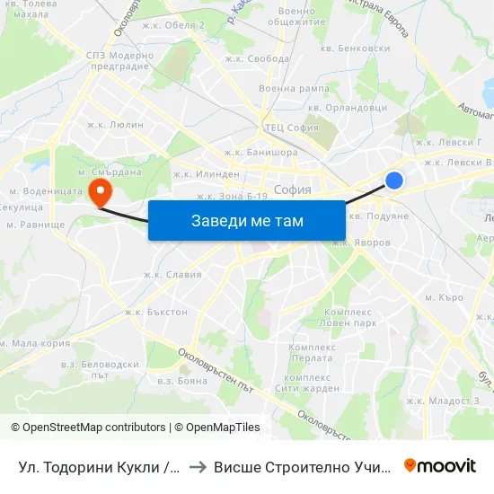 Ул. Тодорини Кукли / Todorini Kukli St. (2216) to Висше Строително Училище ""Любен Каравелов"" map