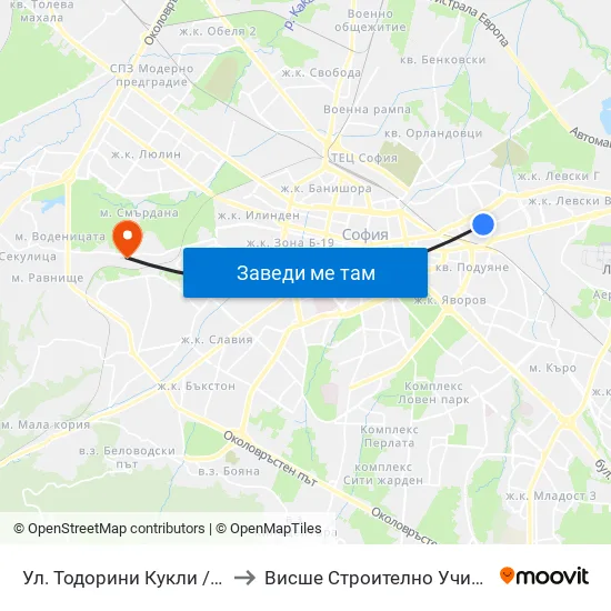 Ул. Тодорини Кукли / Todorini Kukli St. (2214) to Висше Строително Училище ""Любен Каравелов"" map