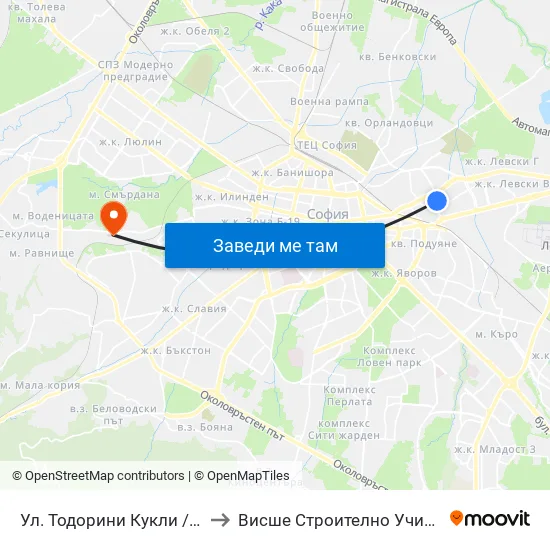 Ул. Тодорини Кукли / Todorini Kukli St. (2217) to Висше Строително Училище ""Любен Каравелов"" map