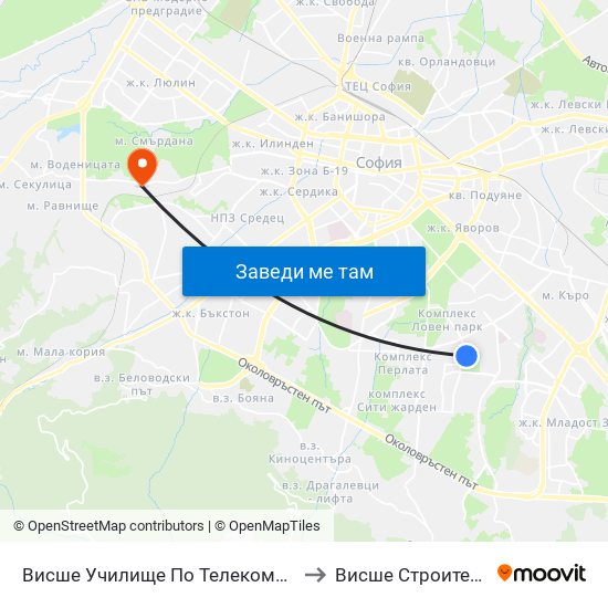 Висше Училище По Телекомуникации / University Of Telecommunications And Post (1396) to Висше Строително Училище ""Любен Каравелов"" map
