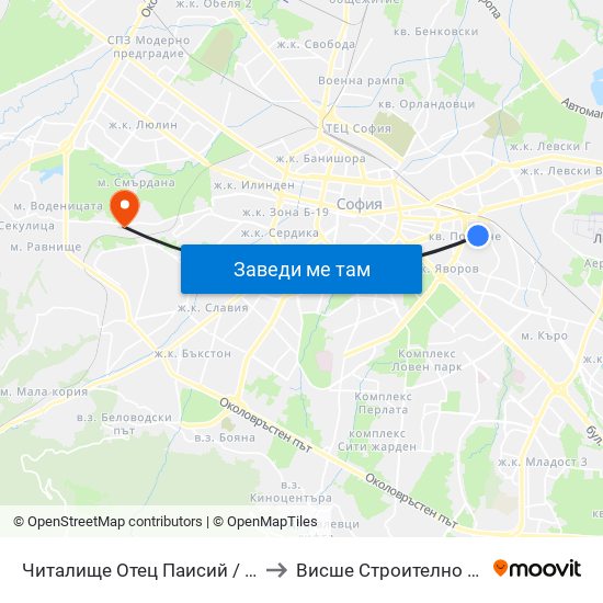 Читалище Отец Паисий / Otets Paisiy Community Centre (2368) to Висше Строително Училище ""Любен Каравелов"" map