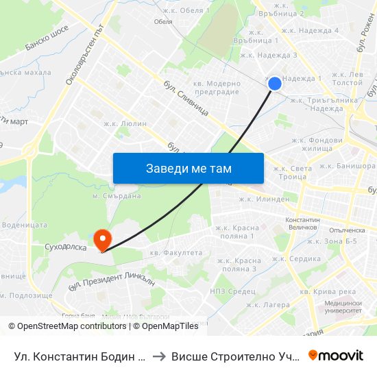 Ул. Константин Бодин / Konstantin Bodin St. (2004) to Висше Строително Училище ""Любен Каравелов"" map
