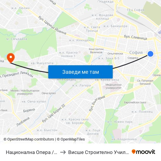 Национална Опера / National Opera (1116) to Висше Строително Училище ""Любен Каравелов"" map