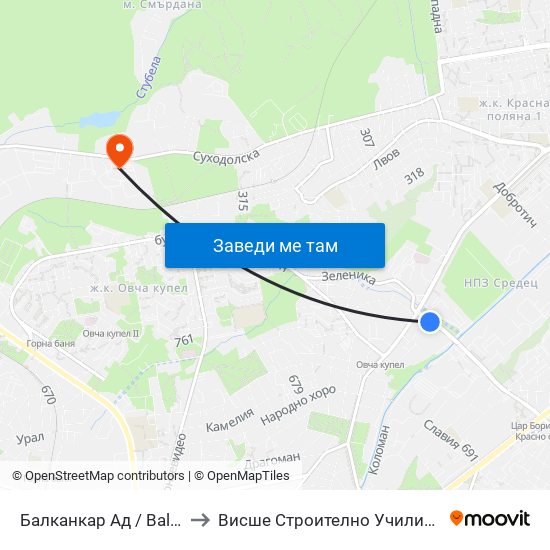 Балканкар Ад / Balkancar Jsc (0569) to Висше Строително Училище ""Любен Каравелов"" map