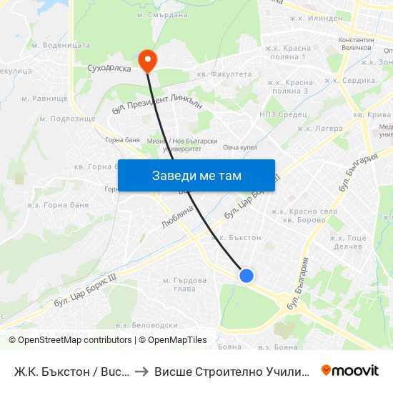 Ж.К. Бъкстон / Buckstone Qr. (0586) to Висше Строително Училище ""Любен Каравелов"" map