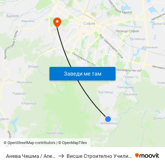 Анева Чешма / Aneva Cheshma (0075) to Висше Строително Училище ""Любен Каравелов"" map