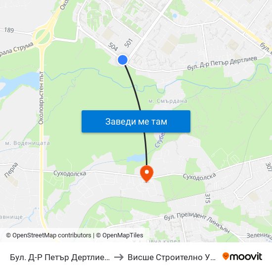 Бул. Д-Р Петър Дертлиев / Dr. Petar Dertliev Blvd. (0322) to Висше Строително Училище ""Любен Каравелов"" map