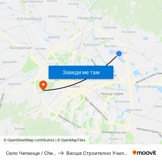 Село Чепинци / Chepintsi Village (1564) to Висше Строително Училище ""Любен Каравелов"" map