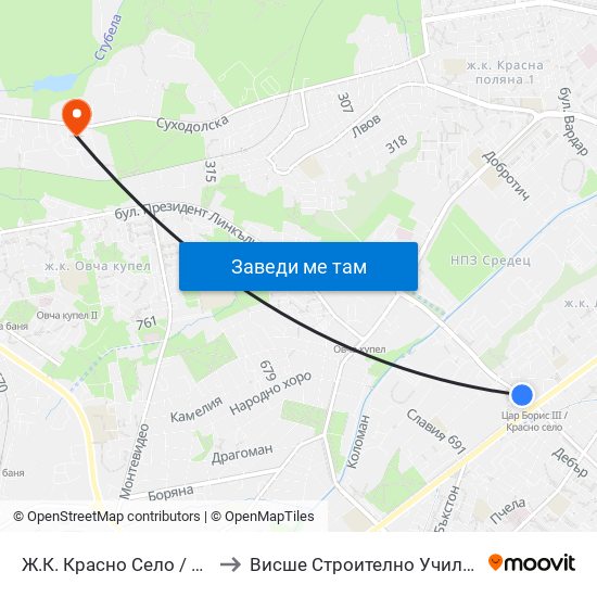 Ж.К. Красно Село / Krasno Selo Qr. (0641) to Висше Строително Училище ""Любен Каравелов"" map