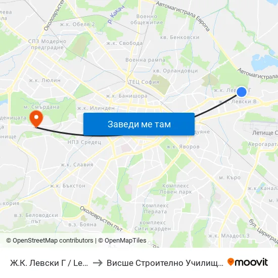 Ж.К. Левски Г / Levski G Qr (0646) to Висше Строително Училище ""Любен Каравелов"" map