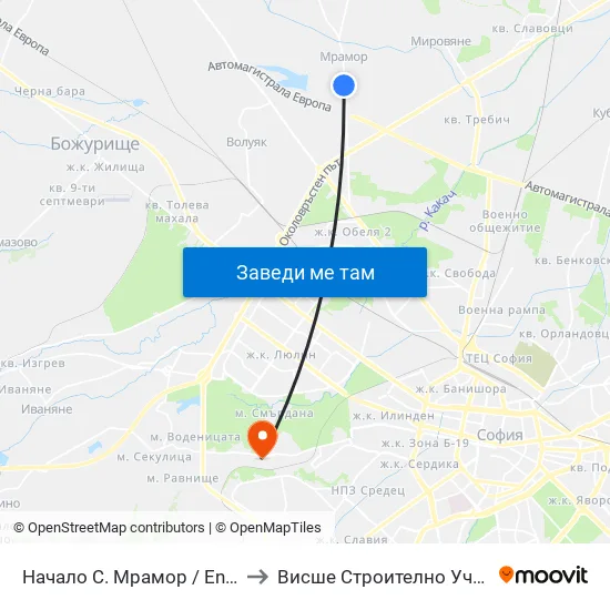 Начало С. Мрамор / Entry To Mramor Village (1675) to Висше Строително Училище ""Любен Каравелов"" map