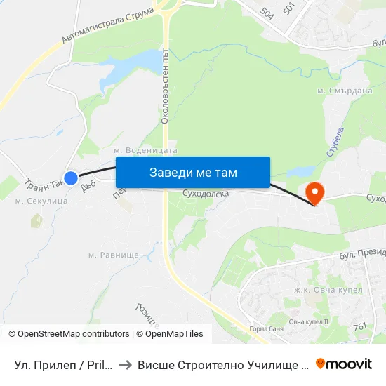 Ул. Прилеп / Prilep St. (1682) to Висше Строително Училище ""Любен Каравелов"" map