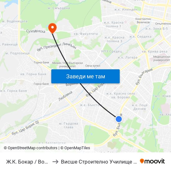 Ж.К. Бокар / Bokar Qr. (2689) to Висше Строително Училище ""Любен Каравелов"" map