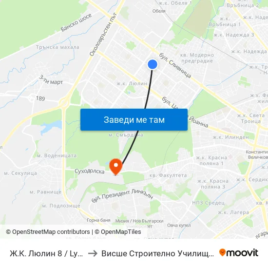 Ж.К. Люлин 8 / Lyulin 8 Qr. (2397) to Висше Строително Училище ""Любен Каравелов"" map