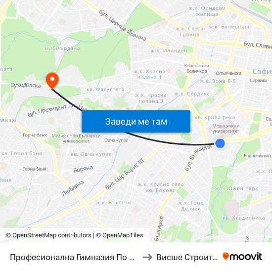 Професионална Гимназия По Дизайн Елисавета Вазова / Elisaveta Vazova High School Of Design (1736) to Висше Строително Училище ""Любен Каравелов"" map