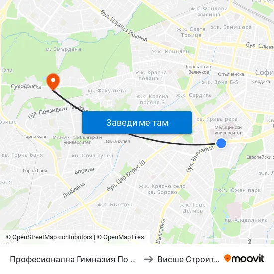 Професионална Гимназия По Дизайн Елисавета Вазова / Elisaveta Vazova High School Of Design (1739) to Висше Строително Училище ""Любен Каравелов"" map
