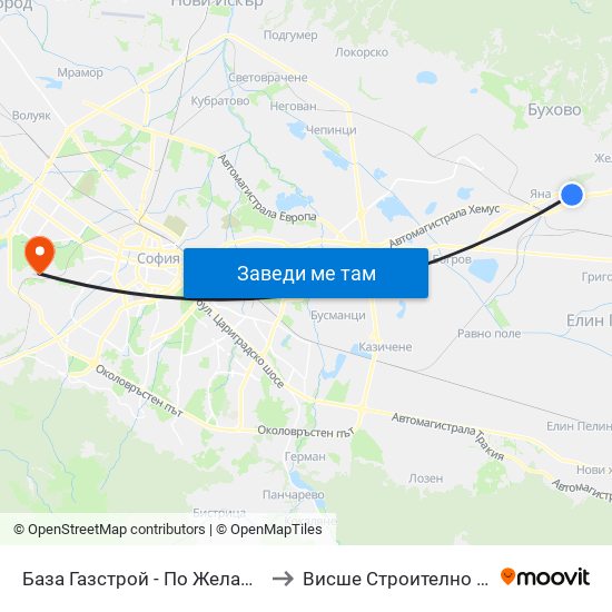 База Газстрой - По Желание / Gazstroy Base - on Demand (0088) to Висше Строително Училище ""Любен Каравелов"" map