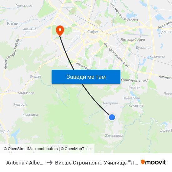 Албена / Albena (0072) to Висше Строително Училище ""Любен Каравелов"" map