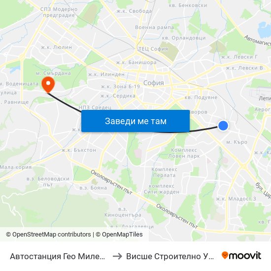 Автостанция Гео Милев / Geo Milev Bus Station (0052) to Висше Строително Училище ""Любен Каравелов"" map