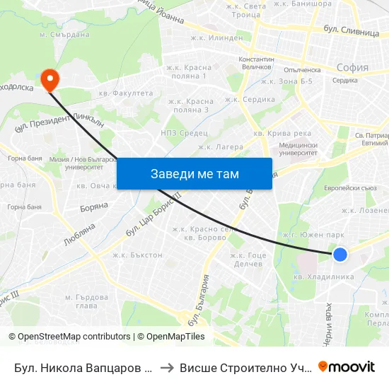 Бул. Никола Вапцаров / Nikola Vaptsarov Blvd. (0341) to Висше Строително Училище ""Любен Каравелов"" map