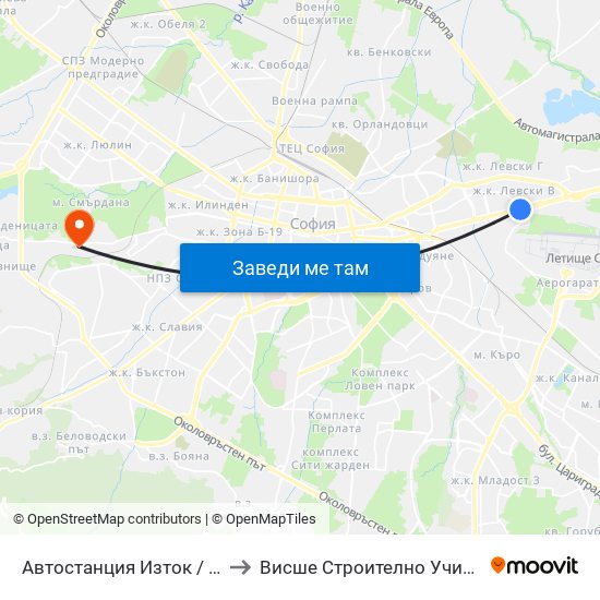 Автостанция Изток / Iztok Bus Station (2023) to Висше Строително Училище ""Любен Каравелов"" map