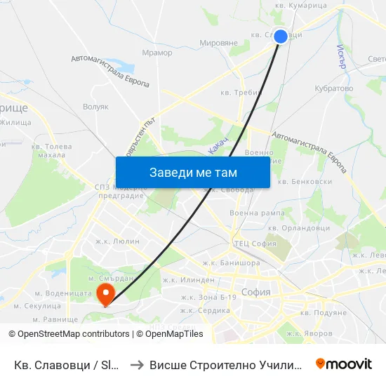 Кв. Славовци / Slavovtsi Qr. (0904) to Висше Строително Училище ""Любен Каравелов"" map