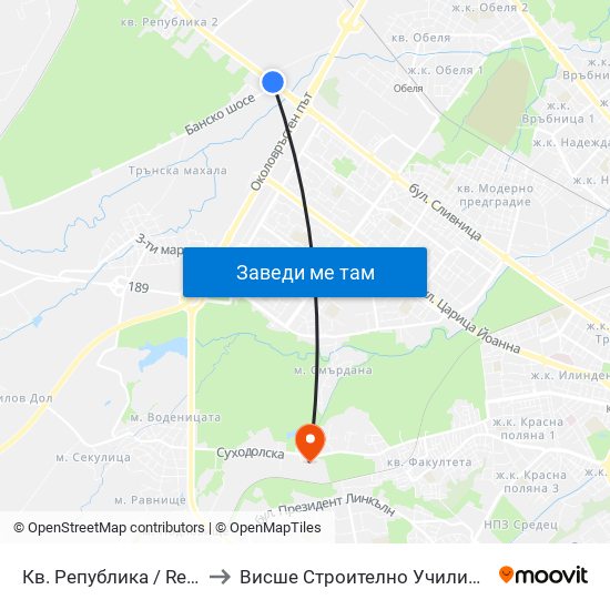 Кв. Република / Republika Qr. (0894) to Висше Строително Училище ""Любен Каравелов"" map