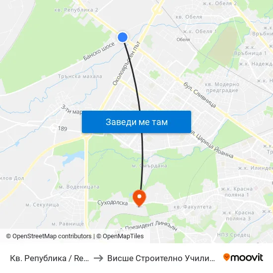 Кв. Република / Republika Qr. (2765) to Висше Строително Училище ""Любен Каравелов"" map