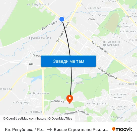 Кв. Република / Republika Qr. (0895) to Висше Строително Училище ""Любен Каравелов"" map