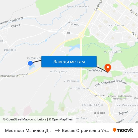 Местност Манилов Дол / Manilov Dol Area (0917) to Висше Строително Училище ""Любен Каравелов"" map