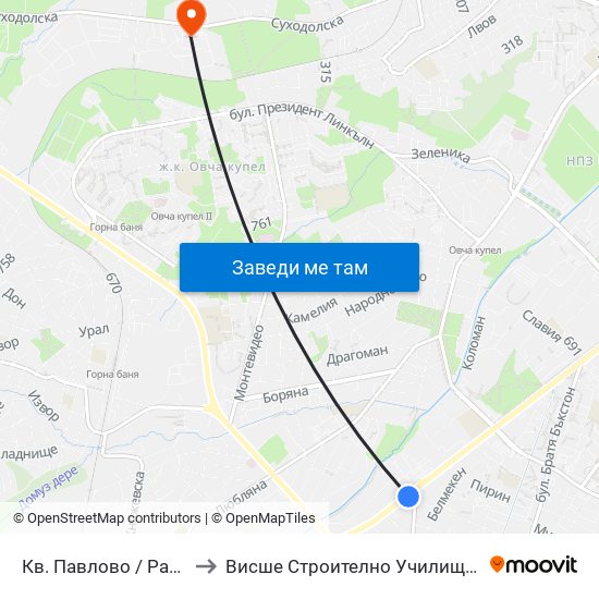 Кв. Павлово / Pavlovo Qr. (0891) to Висше Строително Училище ""Любен Каравелов"" map