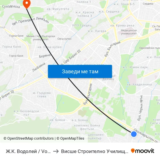 Ж.К. Водолей / Vodoley Qr. (2597) to Висше Строително Училище ""Любен Каравелов"" map