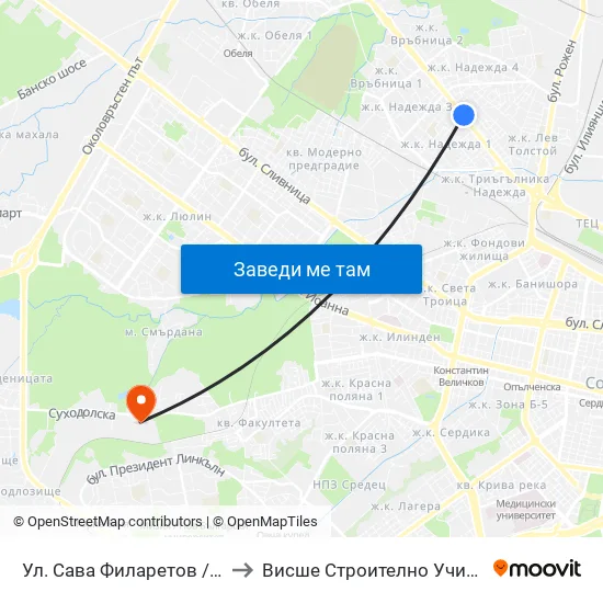 Ул. Сава Филаретов / Sava Filaretov St. (2811) to Висше Строително Училище ""Любен Каравелов"" map