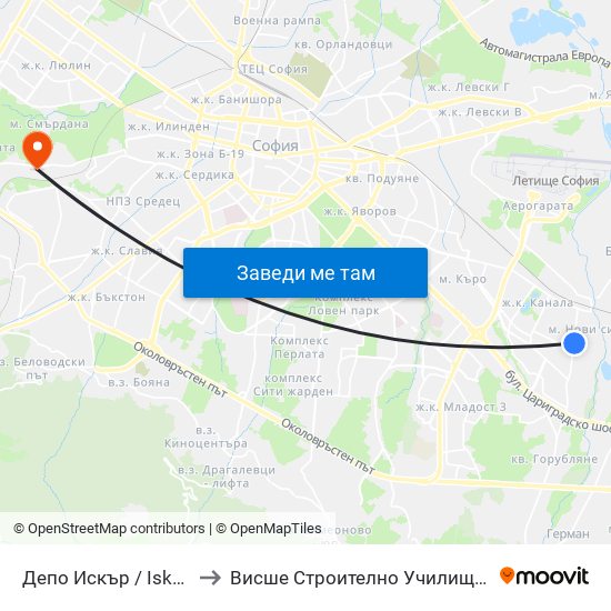 Депо Искър / Iskar Depot (0515) to Висше Строително Училище ""Любен Каравелов"" map