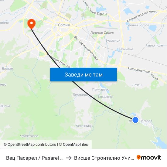 Вец Пасарел / Pasarel Hydroelectric Plant (0420) to Висше Строително Училище ""Любен Каравелов"" map