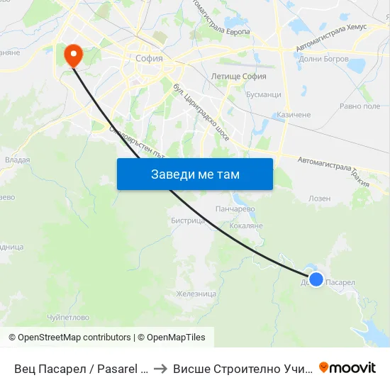 Вец Пасарел / Pasarel Hydroelectric Plant (0421) to Висше Строително Училище ""Любен Каравелов"" map