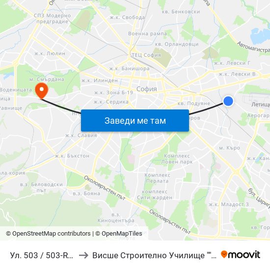 Ул. 503 / 503-Rd St. (1053) to Висше Строително Училище ""Любен Каравелов"" map